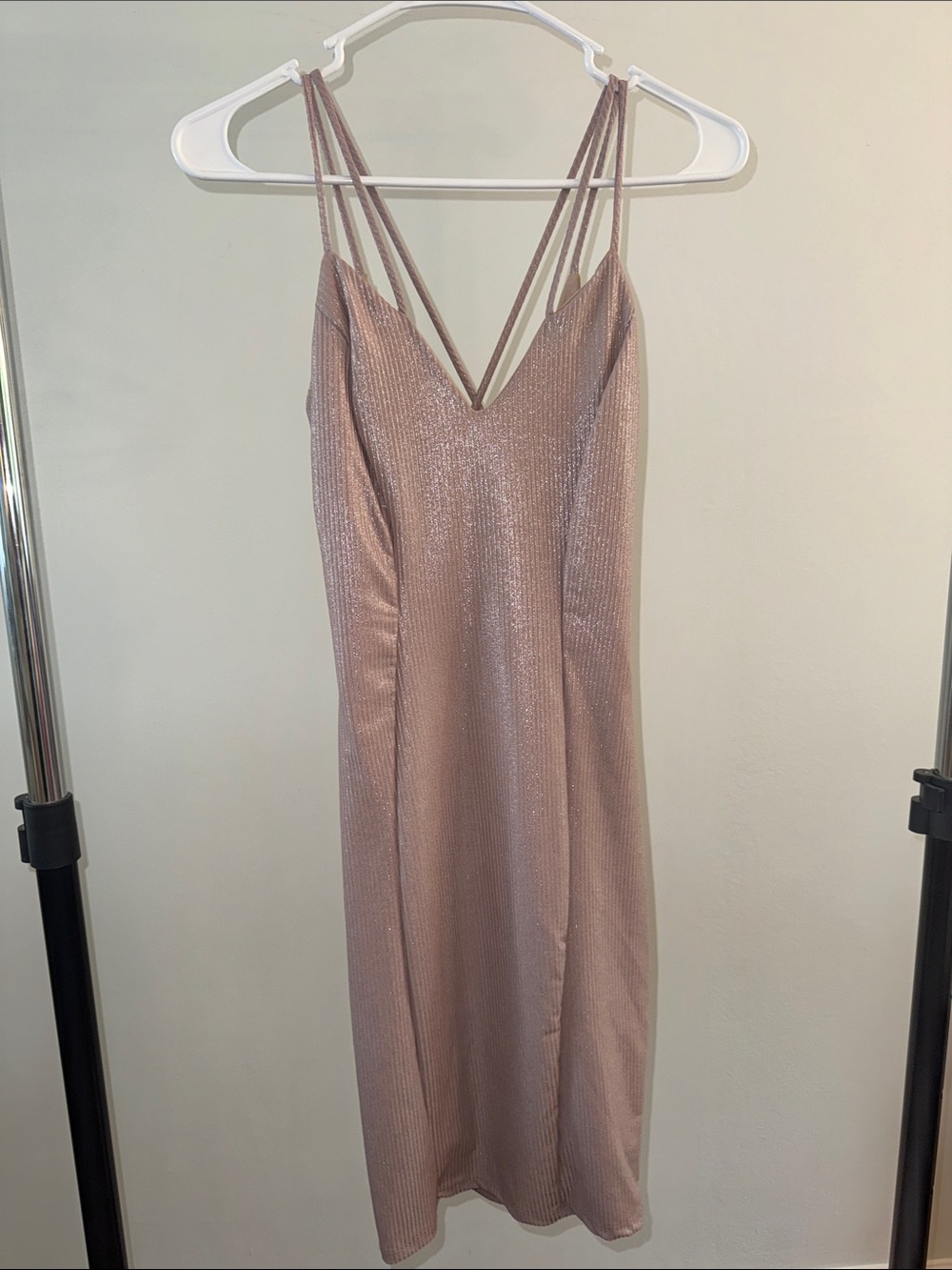 Charlotte Russe Metallic Dusty Rose Slip Midi Dress